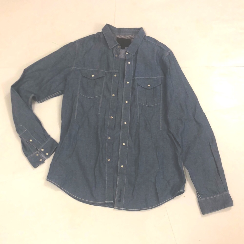 Ben Sherman M Shirt Blue Denim Collar snap closure Pocket check detail Excellent